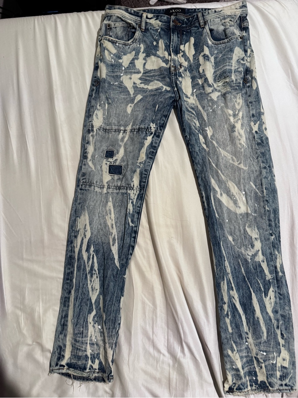 AKOO Blue Jeans with White Paint-Splatter Design